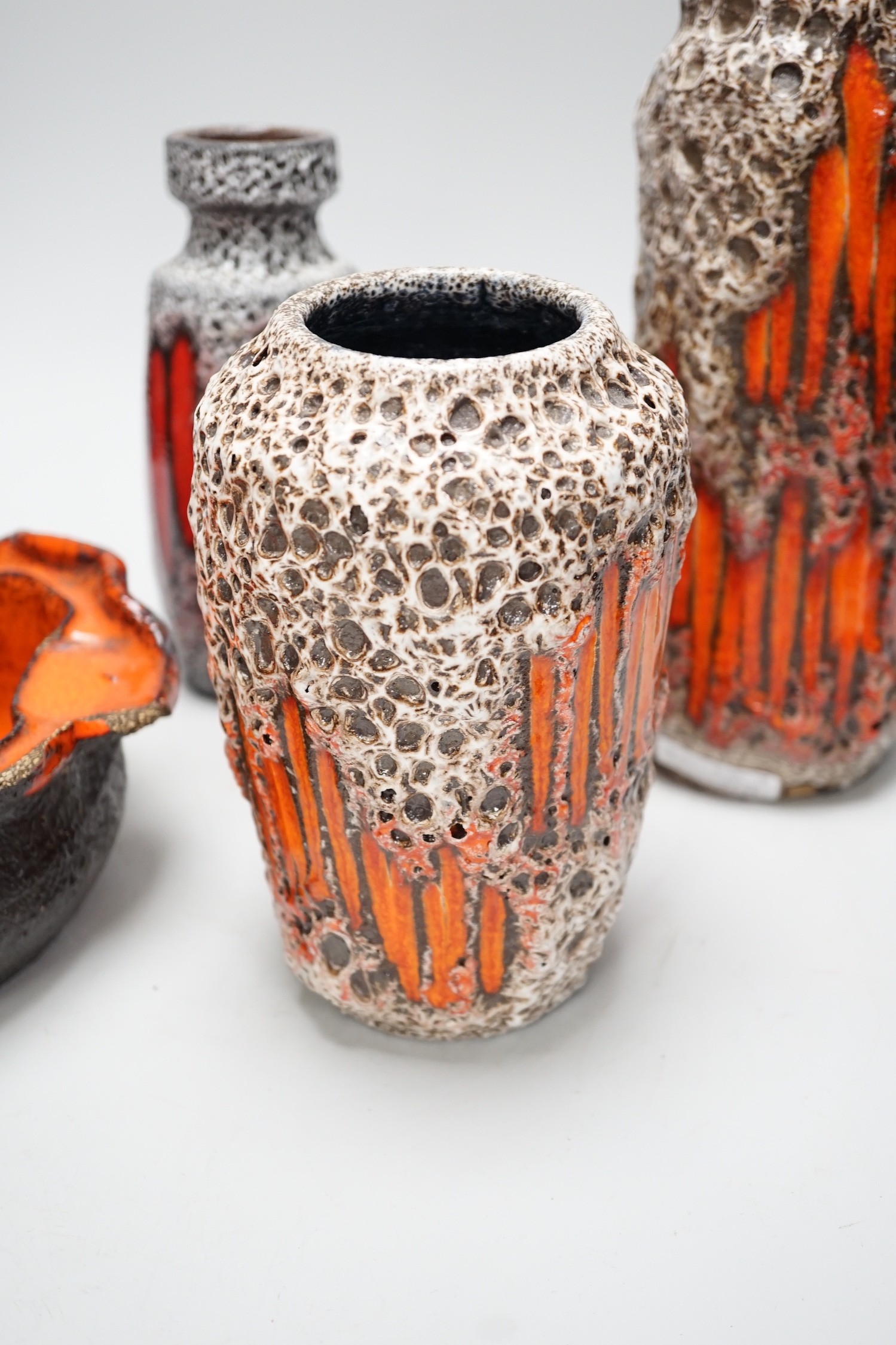 Set of four West German Art Pottery items; a Scheurich volcanic lava 